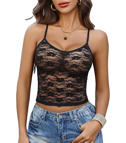 Sheer Extra Long Lace Cami w/Adjustable Straps, S, Fuchsia at